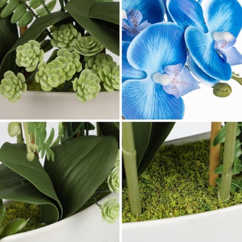 Umělá orchidej Oairse 41cm bílá/modrá