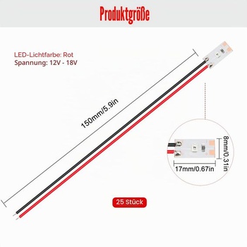 YIXISI 25 kusov 17mm predpripravených LED pásikov, 2835 SMD LED, 12-18V, červené, modelárske LED