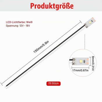 YIXISI 25 kusov 17mm predpripravených LED pásikov, 12-18V, biele, modelárske LED osvetlenie, vonkajšie,