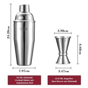 Šejker na koktaily, STNTUS 750ml nerezový šejker na koktaily, barové príslušenstvo, mixér na koktaily