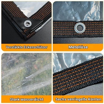 Nepromokavá průhledná plachta s očky, pláštěnka z plastu s gumičkou a 5m vázacím lanem, plachta na