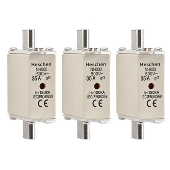 Poistková vložka Heschen NH 35A, keramické poistky, NH000, typ gG, plochý kontakt, kombinovaný