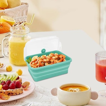 Skládací silikonový obědový box o objemu 550 ml: 4dílné skládací nádoby na potraviny s víkem,