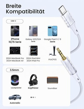 Kábel MOSWAG USB-C na 3,5 mm audio Aux jack, stereo kábel pre slúchadlá typu C na 3,5 mm kompatibilný