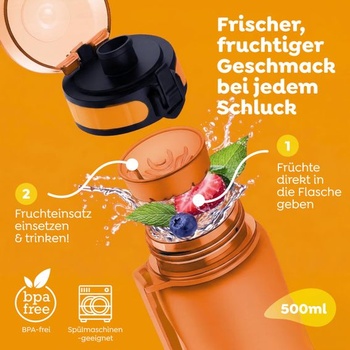Sweety Fox - Detská fľaša na pitie vhodná na perlivé nápoje 500ml - Oranžová