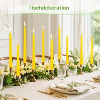 Sada 10 žlutých kuželových svíček, 25 cm dlouhá sada citronelových stolních svíček, kuželové svíčky