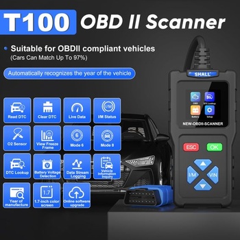 Skener/čítačka chybových kódov SHALL T100 OBD2 na testovanie motorov automobilov – diagnostický nástroj