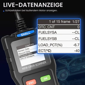 Skener/čítačka chybových kódov SHALL T100 OBD2 na testovanie motorov automobilov – diagnostický nástroj