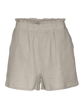 Dámske kraťasy VERO MODA s elastickým pásom a krepovou textúrou Paperbag S striebornej farby