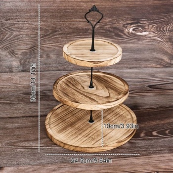 Třípatrový stojan na dort, Ø24,5 cm, V:36 cm, servírovací talíř z akáciového dřeva, barva 2