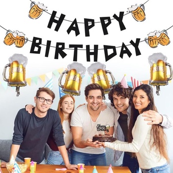 Pivné narodeninové dekorácie 7 kusov narodeninový banner fóliový balónik pivný hrnček na narodeninový