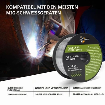Svařovací drát haxiaoer 0,9 mm 1 kg MIG - D100 1 role Plněný drát bez plynu pro MIG/MAG svářečky,