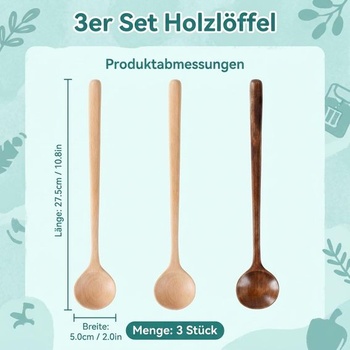 Sada 3 dřevěných vařeček, praktické dřevěné lžíce na míchání, smažení a servírování, 27,5 cm,