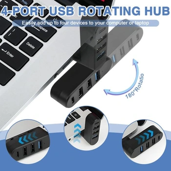 Otočný USB 3.0 Hub o 90 ° / 180 °, 4portový rozbočovač s 3 USB-A a 1 USB-C porty, ideálny pre