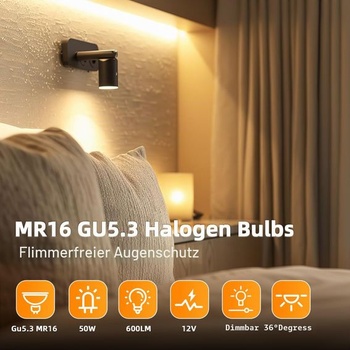 Morotty 8dielne balenie halogénových bodových žiaroviek MR16 GU5.3 12V 50W, 600LM, teplá biela 2700K,