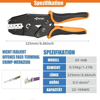 Krimpovací kleště KF CPTEC pro otevřené a neizolované konektory/ploché konektory AWG 22-10 –