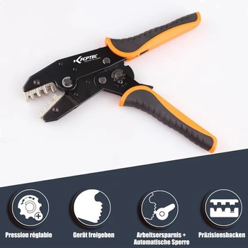 Krimpovací kleště KF CPTEC pro otevřené a neizolované konektory/ploché konektory AWG 22-10 –
