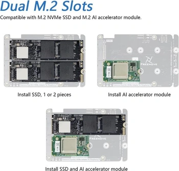 FREENOVE Duálne M.2 NVMe SSD HAT pre Raspberry Pi 5, M.2 adaptér AI HAT 2 sloty NAS RAID sada,