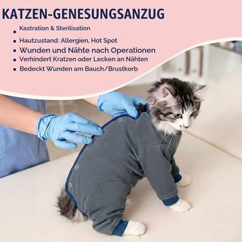 Mačacie overal, ochrana proti pretečeniu, mačacie zdravotné tričko, mačacie overal po operácii s nohou,