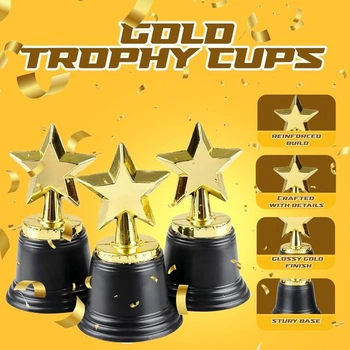 Trofeje Star Trophy - balení po 12 kusech - zlaté trofeje o průměru 4,5 palce, vhodné pro dětské