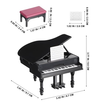 Yardwe Mini piano dekorácia do domčeka pre bábiky so stoličkou, kompaktný miniatúrny model piano