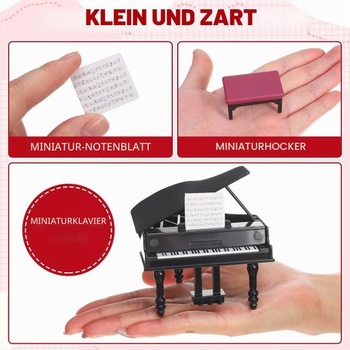 Yardwe Mini piano dekorácia do domčeka pre bábiky so stoličkou, kompaktný miniatúrny model piano