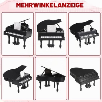 Yardwe Mini piano dekorácia do domčeka pre bábiky so stoličkou, kompaktný miniatúrny model piano