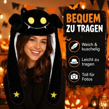 Plyšový halloweensky kostým Yardwe pre dospelých, kreslená čiapka s pohyblivými ušami, vtipná
