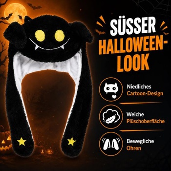 Plyšový halloweensky kostým Yardwe pre dospelých, kreslená čiapka s pohyblivými ušami, vtipná