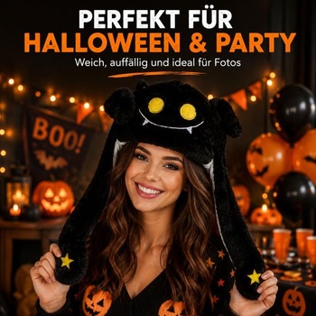Plyšový halloweensky kostým Yardwe pre dospelých, kreslená čiapka s pohyblivými ušami, vtipná