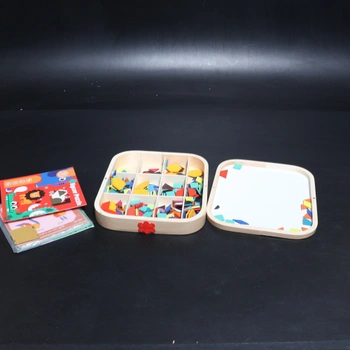 Edutree magnetické dřevěné stavební bloky s kartami, 288dílná Montessori tangramová puzzle