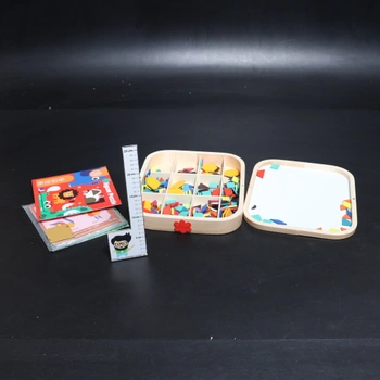 Edutree magnetické dřevěné stavební bloky s kartami, 288dílná Montessori tangramová puzzle