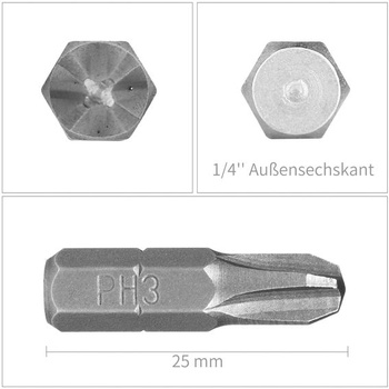 Bit HPHOPE PH3 x 25 kusů, šestihranný utahovák 1/4
