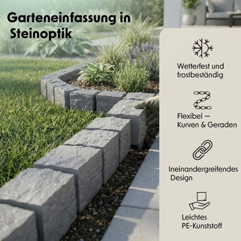 GARDENIX Okraj trávníku 1,8 m Žulová dlažební kostka Šedá 10x10x10 cm – Okraj záhonu, Okraj záhonu,
