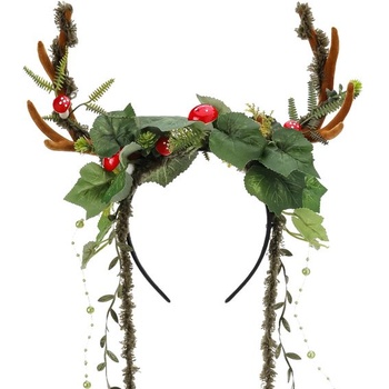 Kvetinová čelenka MOSTORY Antlers pre karnevalové kostýmy, čelenka Antlers pre cosplay, zelená