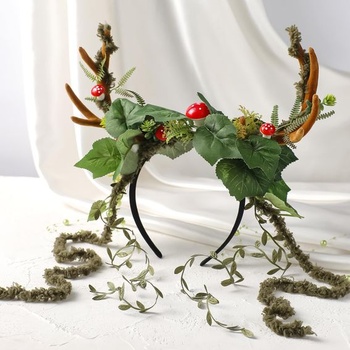 Kvetinová čelenka MOSTORY Antlers pre karnevalové kostýmy, čelenka Antlers pre cosplay, zelená