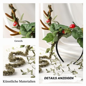 Kvetinová čelenka MOSTORY Antlers pre karnevalové kostýmy, čelenka Antlers pre cosplay, zelená