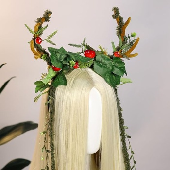 Kvetinová čelenka MOSTORY Antlers pre karnevalové kostýmy, čelenka Antlers pre cosplay, zelená