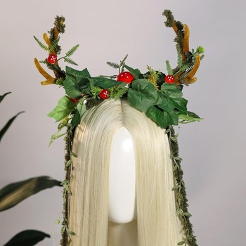 Kvetinová čelenka MOSTORY Antlers pre karnevalové kostýmy, čelenka Antlers pre cosplay, zelená