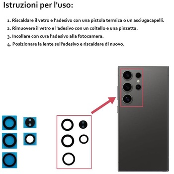 Sada 5 kusů náhradního skla pro zadní kameru Samsung Galaxy S24 Ultra, včetně opravné sady a