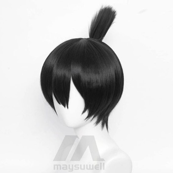 Čierna parochňa pre mužov, krátka, rovná, s ofinou, ideálna na Halloween, cosplay a anime covenance.