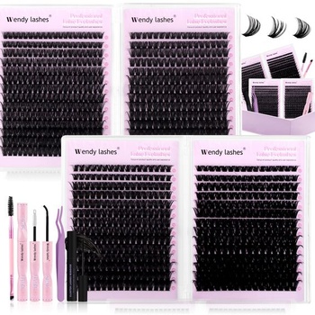 WENDY LASHES Sada predlžovacích rias Wimpern, klastrové riasy 60D/80D/100D, D-Curl 60D+80D+100D, sada