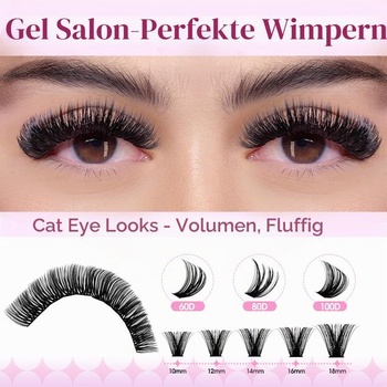 WENDY LASHES Sada predlžovacích rias Wimpern, klastrové riasy 60D/80D/100D, D-Curl 60D+80D+100D, sada