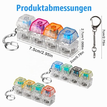 Joycabin 4dielna klávesnica fidget hračka s LED a kľúčenkou, 4 kusy, 4 tlačidlá (farebná)