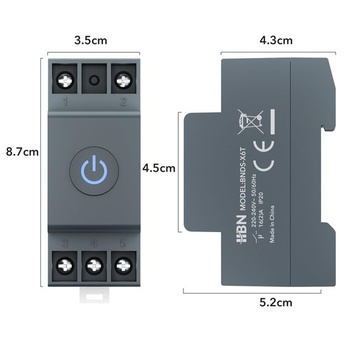 HBN Smart Life WiFi přepínač na DIN lištu pro domácnost s monitorováním energie, bezdrátovým
