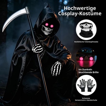 Sada kostýmu Smrtky, strašidelný halloweensky kostým pre dospelých a deti, 120/150/170/190 cm