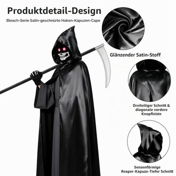 Sada kostýmu Smrtky, strašidelný halloweensky kostým pre dospelých a deti, 120/150/170/190 cm