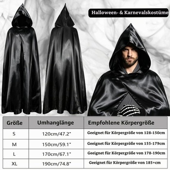 Sada kostýmu Smrtky, strašidelný halloweensky kostým pre dospelých a deti, 120/150/170/190 cm