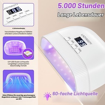 UV lampa LadyMisty na gelové nehty, vylepšená UV lampa 2026 – 30 dvojitě světelných korálků a LED