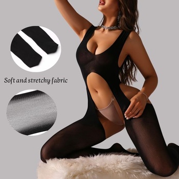ROSVAJFY Sexy bodystocking spodná bielizeň pre ženy dutá spodná bielizeň sieťované pančuchy bez rukávov